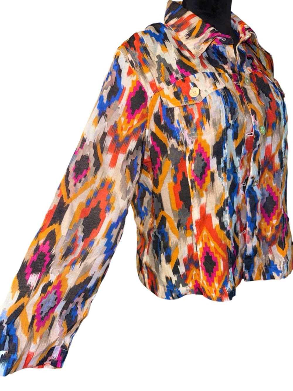 Ruby Rd. Multicolored Aztec Print Button Down, Size 14 - Picture 2 of 4